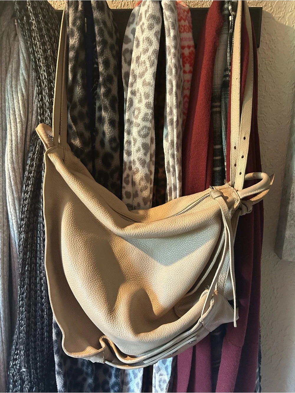 Kooba Calabasa Cream Leather Convertible Backpack Hobo Bag
